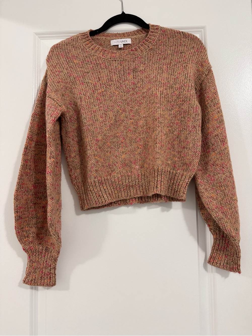 INTERMIX Pink and Tan Speckled Crewneck Sweater